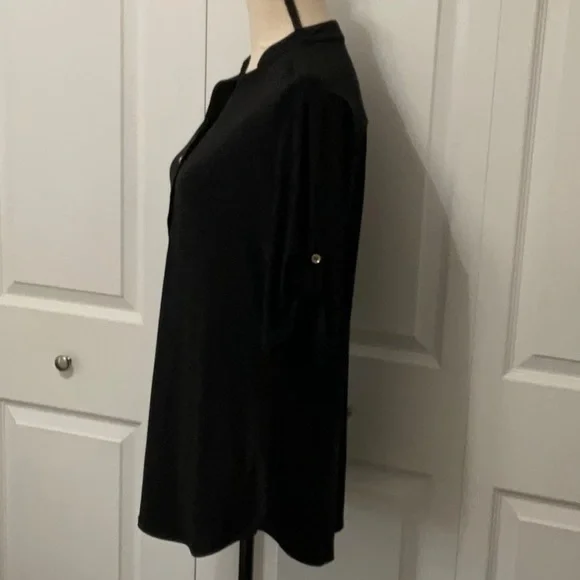 PerSeption Concept Black V-Neck Shirt with Gold Buttons, Large - Picture 2 of 8